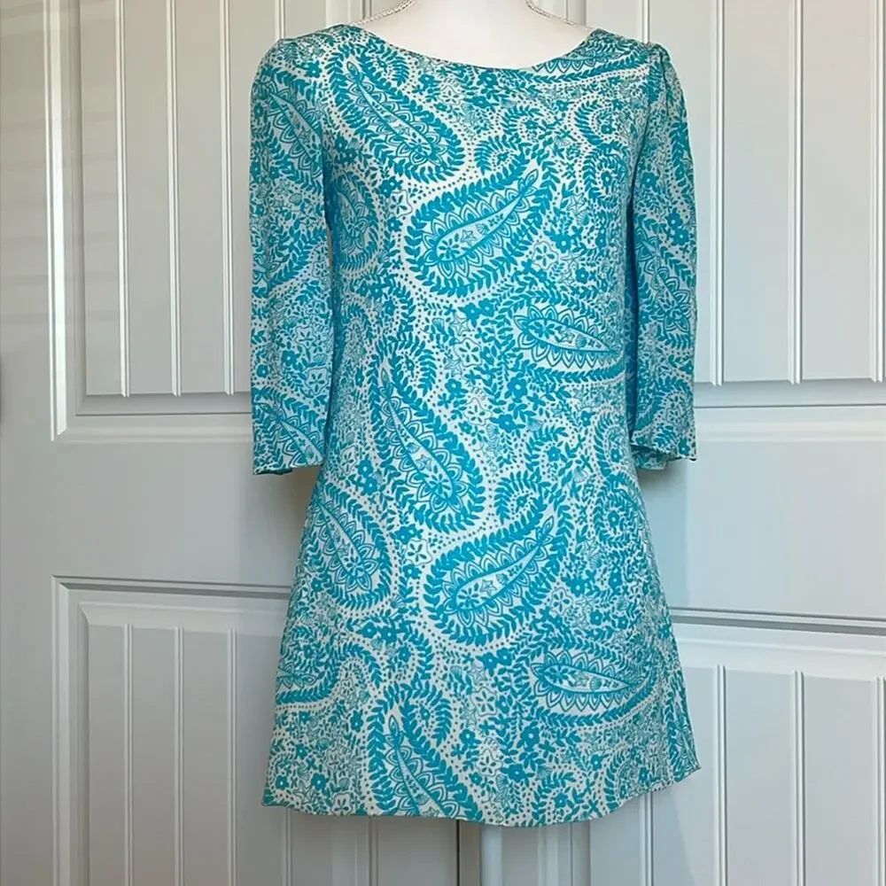 Beautiful 100% Silk Lilly Pulitzer Paisley mini Dress 6‎ coastal preppy chic fun